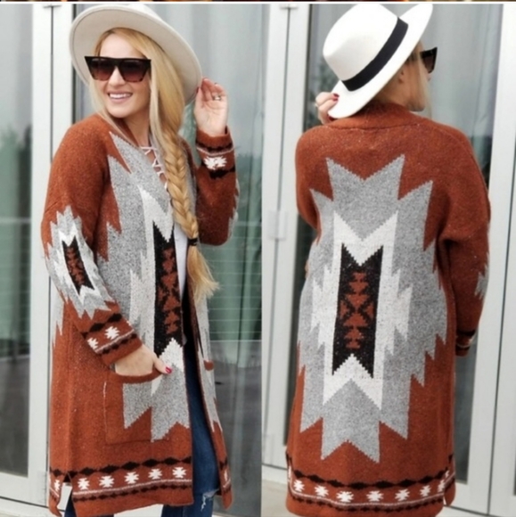 Snails & Cinnamon Sweaters - Snails & Cinnamon Boho Aztec Open Cardigan